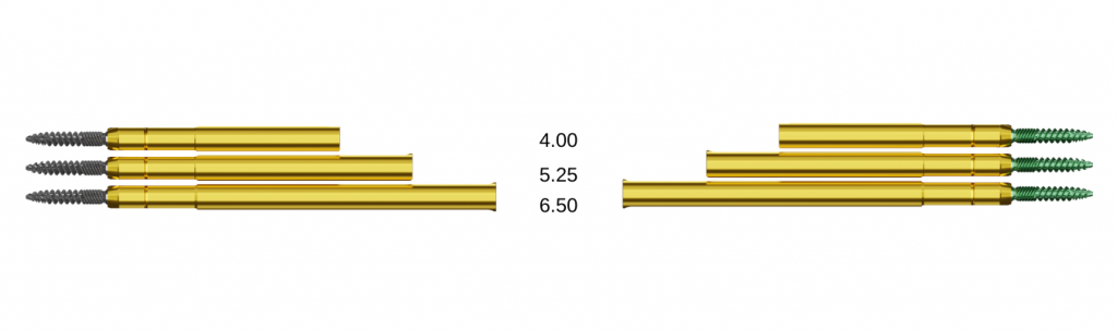 4.00, 5.25, and 6.00mm towers for surfaced and non surfaced pedicle mis screws.